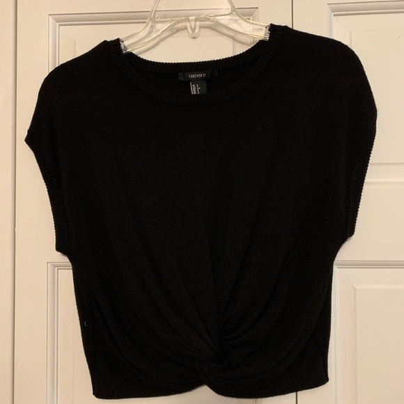 Forever 21 Black Cropped Twist Front Sweater Size Small - Picture 1 of 8